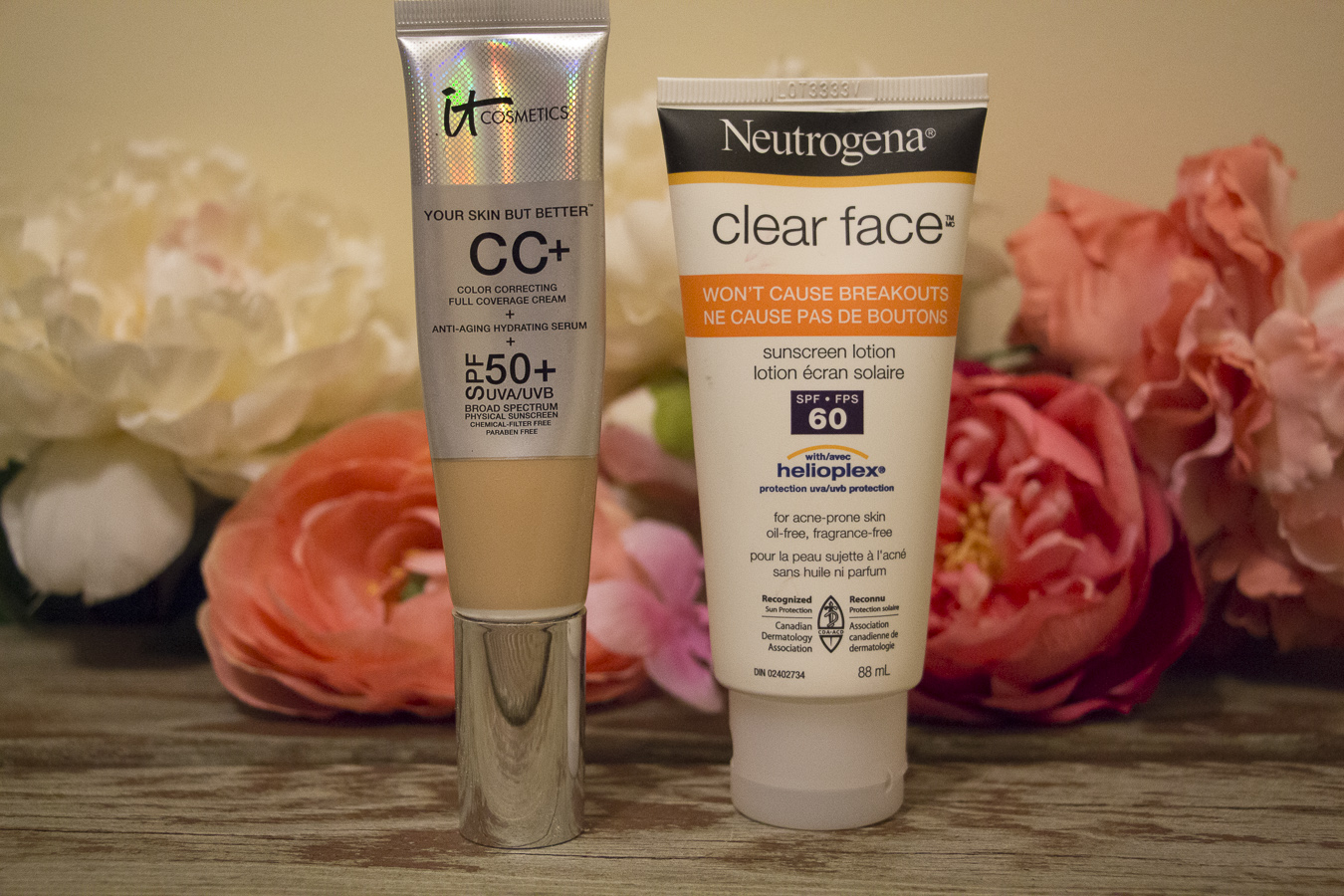 IT Cosmetics CC cream and Neutrogena clear face sunscreen