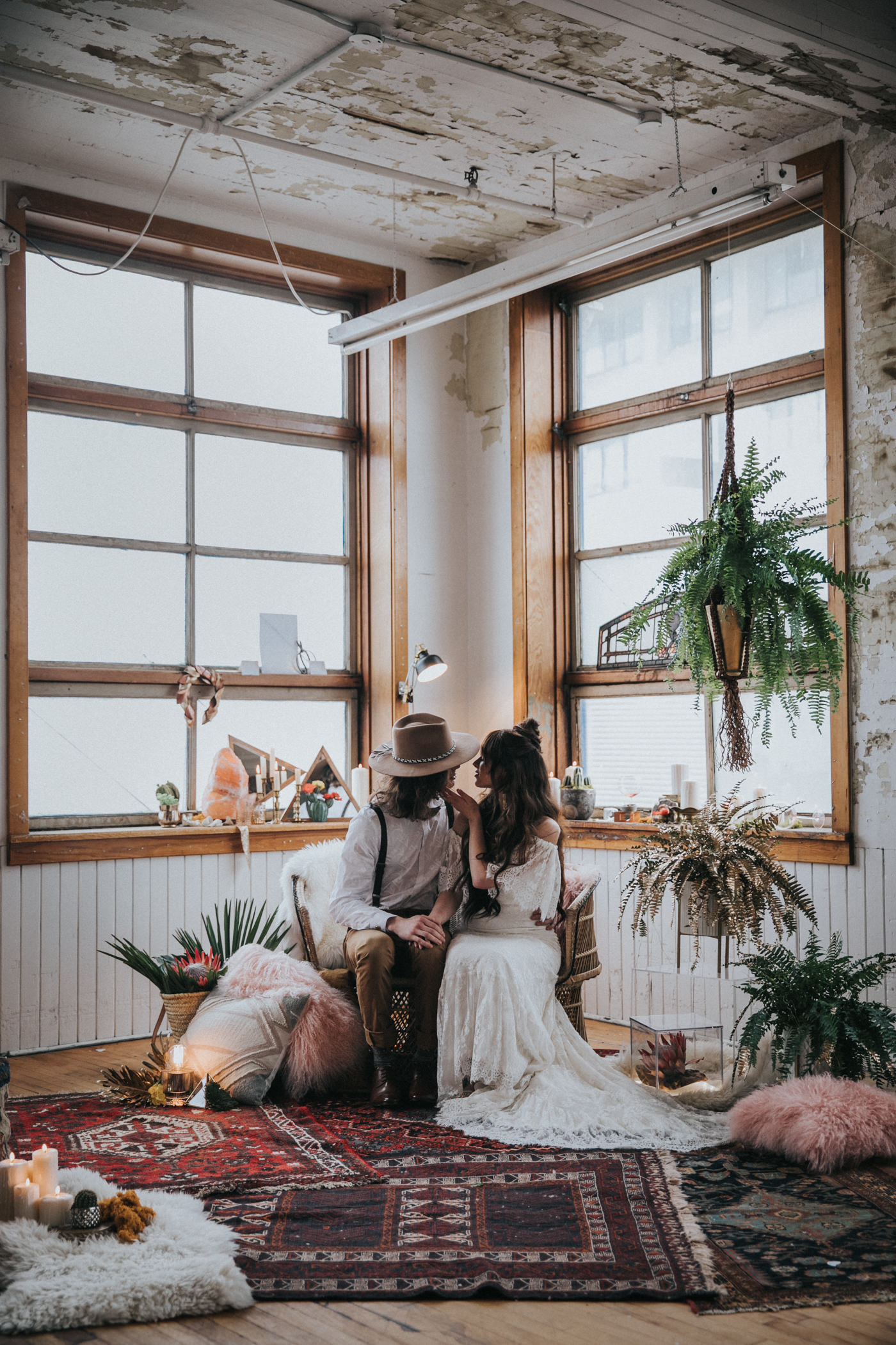 Indoor boho shop wedding